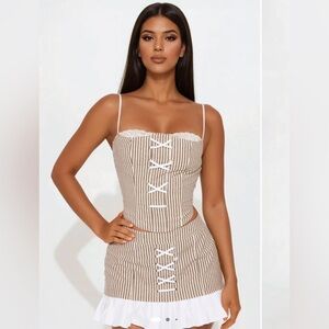 NEW Fashion Nova Brown and White Striped 2-Pce Skirt Set Size XL NWOT